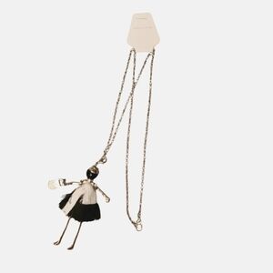 Chic boho black/white fun zinc-alloy handcrafted tassel 18" necklace.